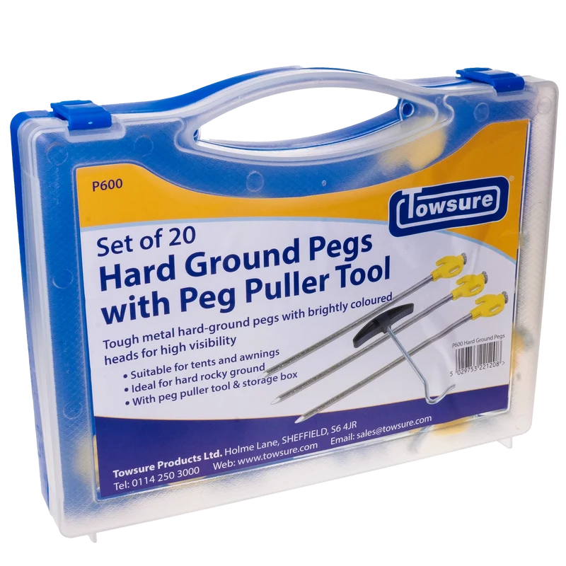 Towsure Set of 20 Hard Ground Tent Pegs with Peg Puller Tool