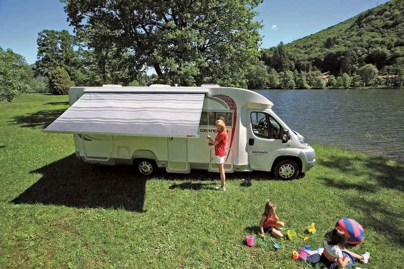 Fiamma F45S Motorhome Awning Titanium Casing / Royal Blue Fabric