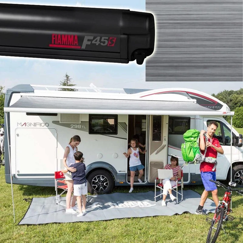 Fiamma F45S Motorhome Awning - Deep Black Casing / Royal Grey Fabric
