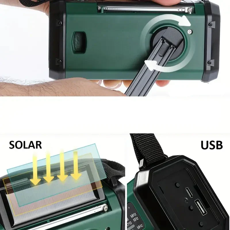 Solar-Notfallradio mit Powerbank - Kurbelradio & LED-Lampe