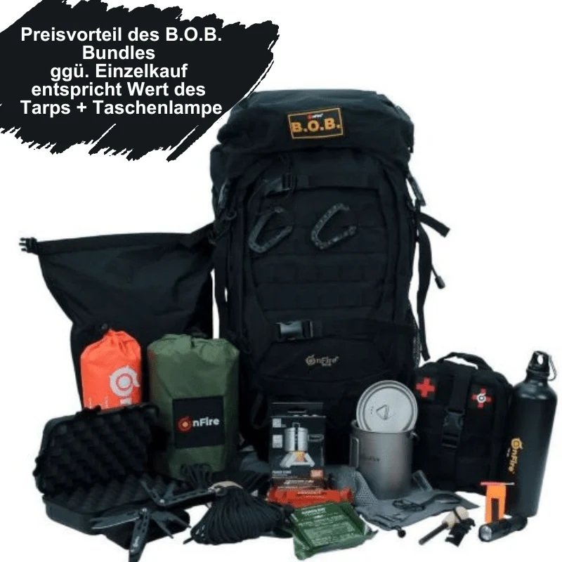 Bug Out Bag (BOB) Flucht-Rucksack 50+5L inkl. Marken-Notfallausrüstung