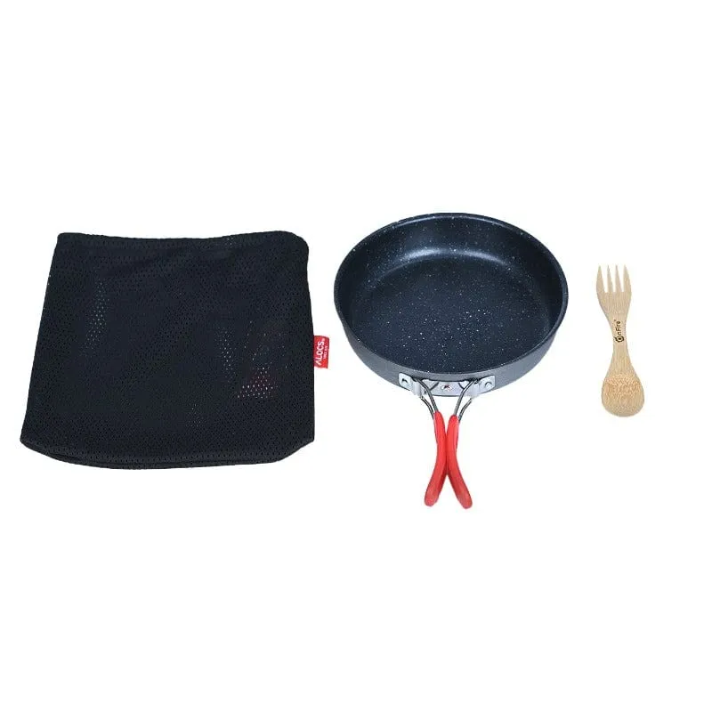 Outdoor Bratpfanne antihaftbeschichtet mit einklappbarem Griff + Göffel