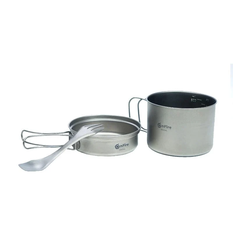 Ultraleichtes Titan Kochgeschirr Topf-Pfanne-Set 900ml + 350ml