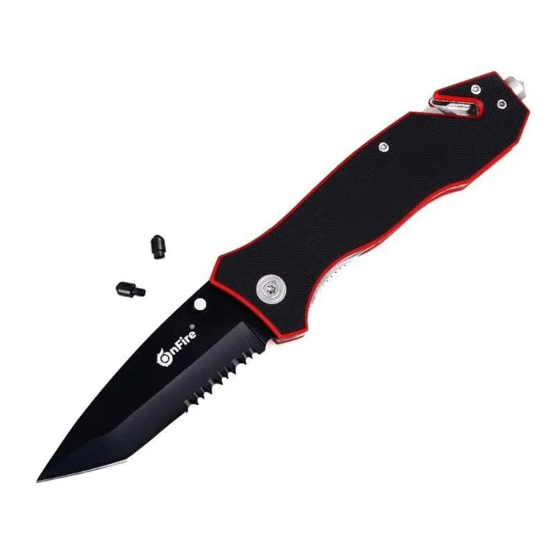 Rettungsmesser RED LINE mit teilweiser Sägeverzahnung mit Holster