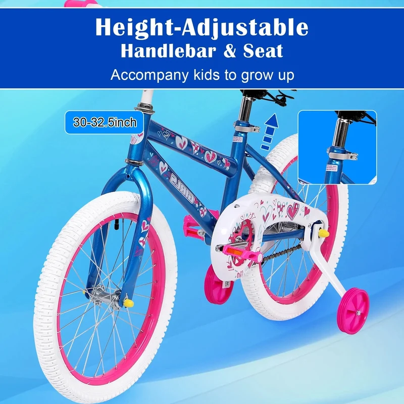 SUGIFT Kids Bike, 18" Wheels, Ages 4+, Training Wheels, Blue