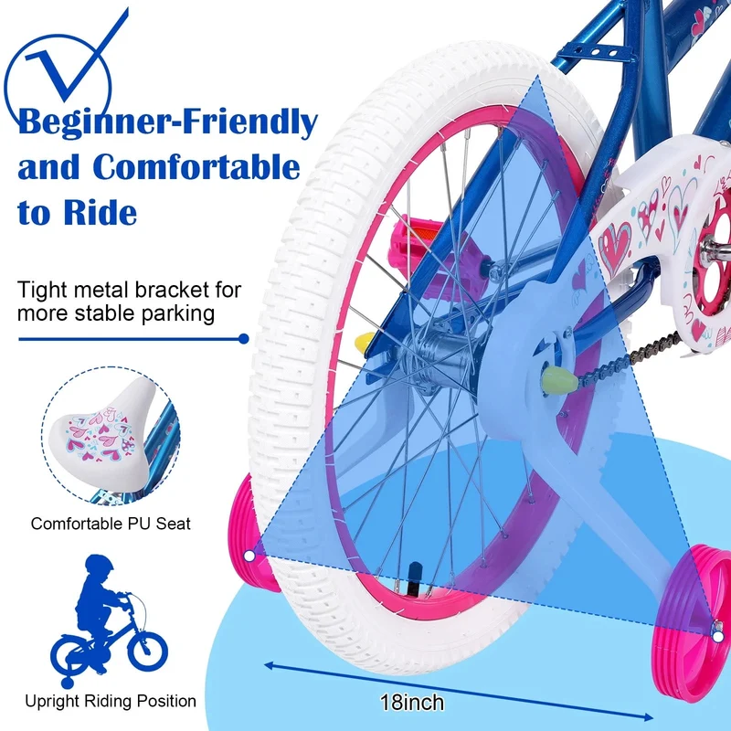 SUGIFT Kids Bike, 18" Wheels, Ages 4+, Training Wheels, Blue