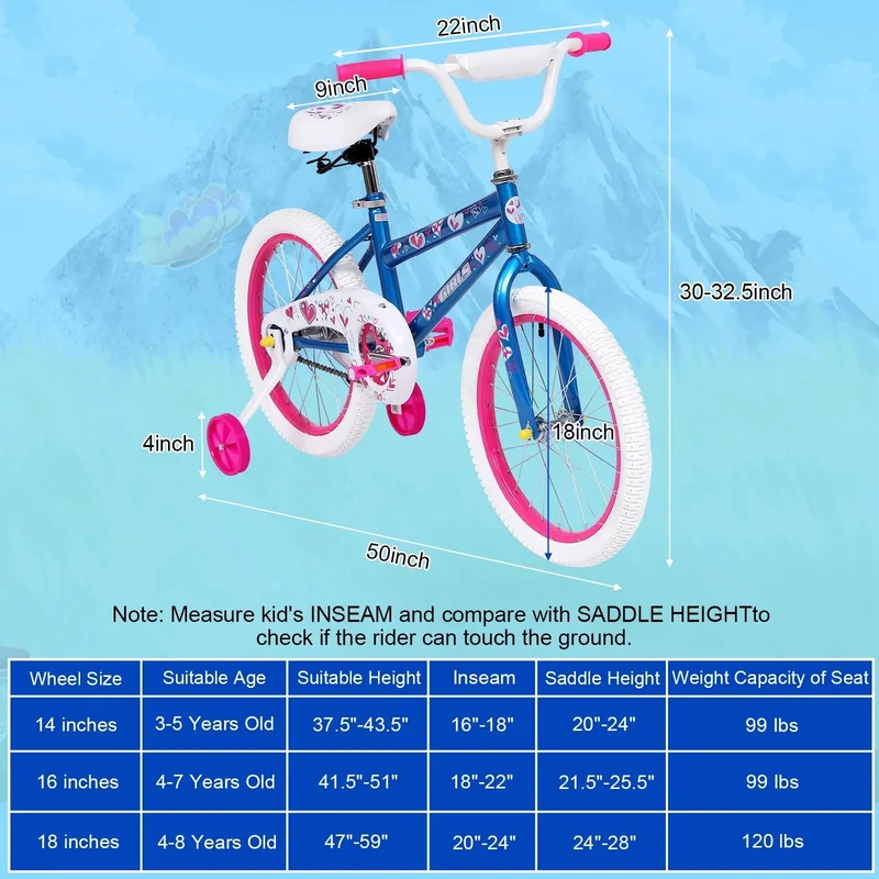 SUGIFT Kids Bike, 18" Wheels, Ages 4+, Training Wheels, Blue
