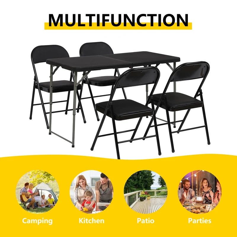 SUGIFT 4ft Folding Table, Adjustable Height Camping Table Office Table for Indoor/Outdoor Picnic Camping Bench, Black