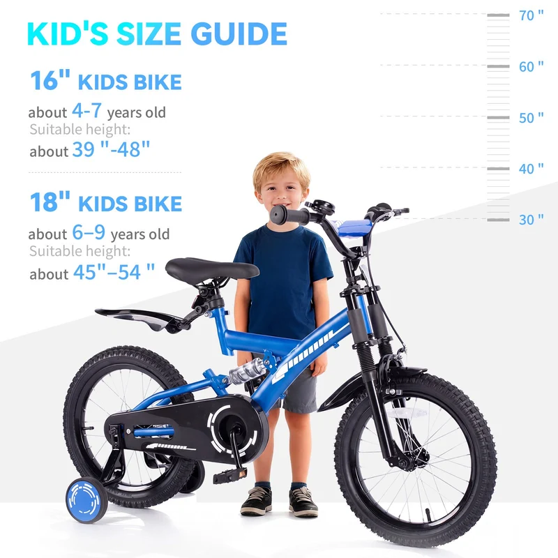 SUGIFT 18 Inch Kids Bike for Boys Girls Ages 6-9, Training Wheels, Handbrake and Bell, Blue