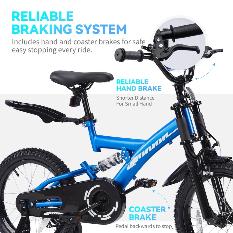 SUGIFT 18 Inch Kids Bike for Boys Girls Ages 6-9, Training Wheels, Handbrake and Bell, Blue