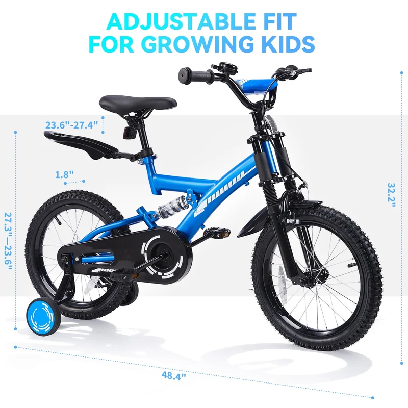 SUGIFT 18 Inch Kids Bike for Boys Girls Ages 6-9, Training Wheels, Handbrake and Bell, Blue