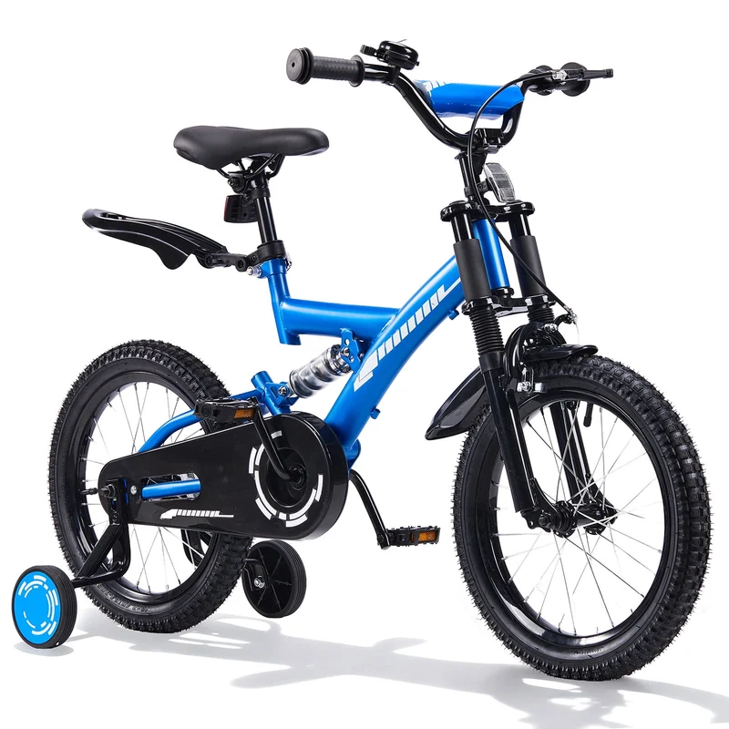 SUGIFT 16 Inch Kids Bike for Boys Girls Ages 4-7, Training Wheels, Handbrake and Bell, Blue