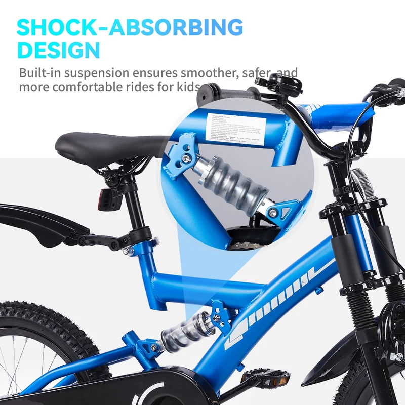SUGIFT 16 Inch Kids Bike for Boys Girls Ages 4-7, Training Wheels, Handbrake and Bell, Blue