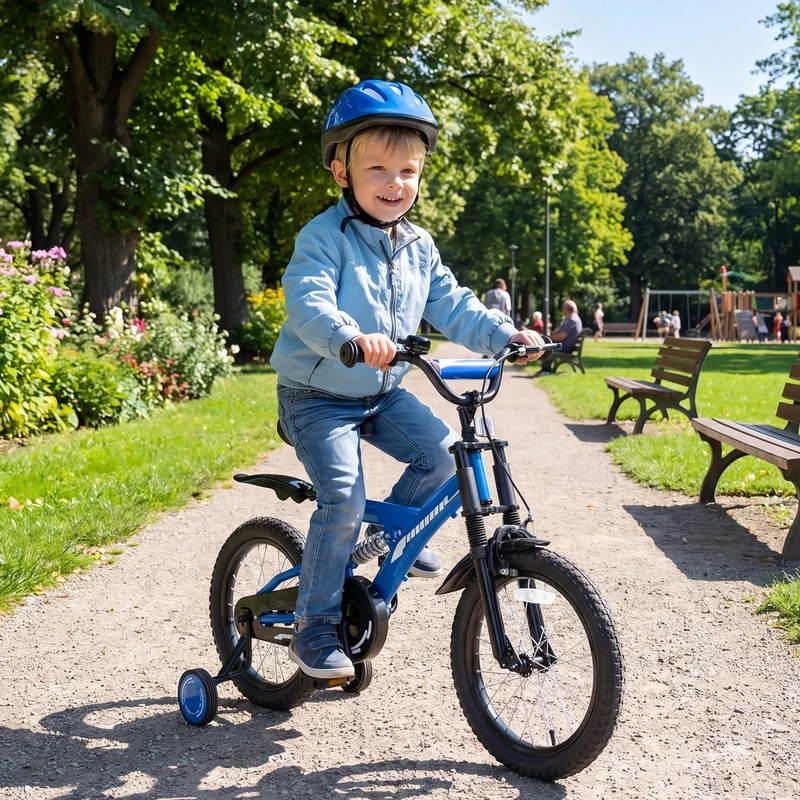 SUGIFT 16 Inch Kids Bike for Boys Girls Ages 4-7, Training Wheels, Handbrake and Bell, Blue