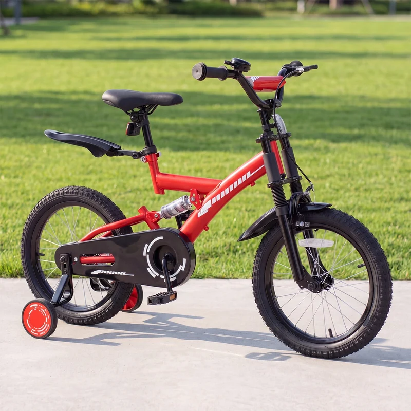 SUGIFT 18 Inch Kids Bike for Boys Girls Ages 6-9, Training Wheels, Handbrake and Bell, Red