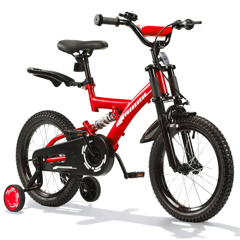 SUGIFT 16 Inch Kids Bike for Boys Girls Ages 4-7, Training Wheels, Handbrake and Bell, Red