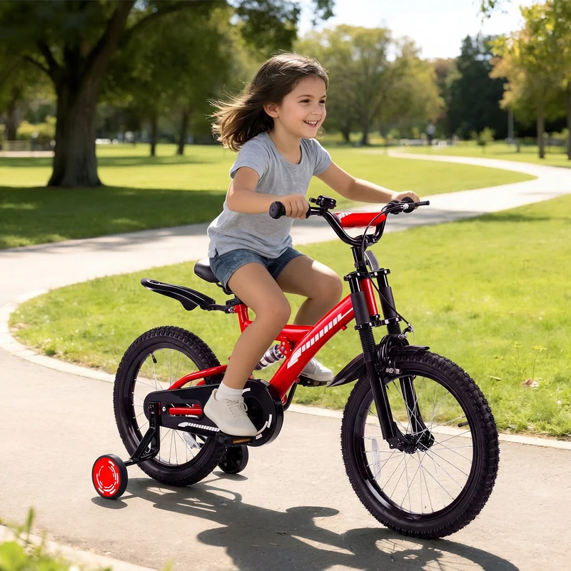 SUGIFT 16 Inch Kids Bike for Boys Girls Ages 4-7, Training Wheels, Handbrake and Bell, Red