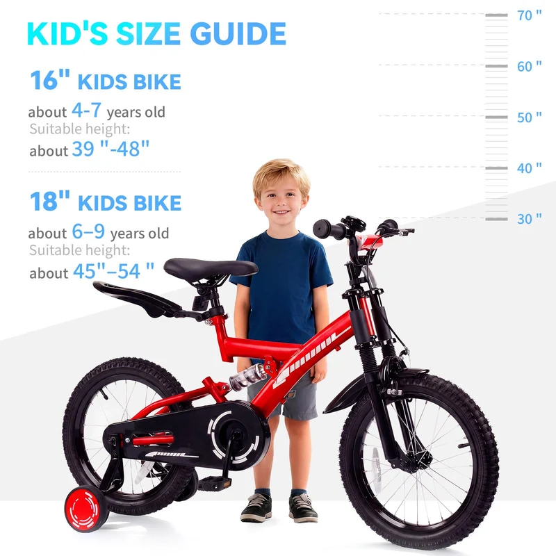 SUGIFT 16 Inch Kids Bike for Boys Girls Ages 4-7, Training Wheels, Handbrake and Bell, Red