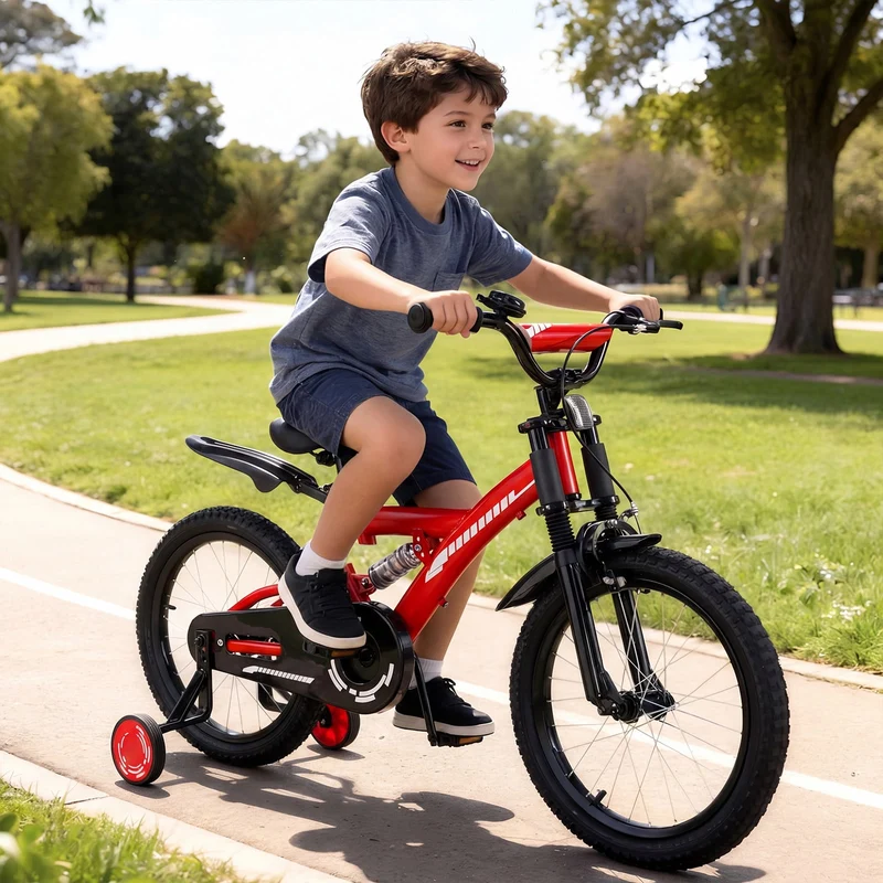 SUGIFT 16 Inch Kids Bike for Boys Girls Ages 4-7, Training Wheels, Handbrake and Bell, Red