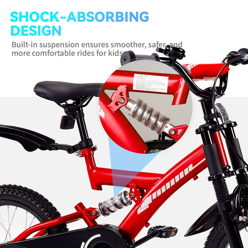 SUGIFT 16 Inch Kids Bike for Boys Girls Ages 4-7, Training Wheels, Handbrake and Bell, Red