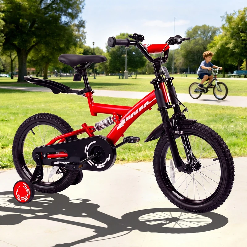 SUGIFT 16 Inch Kids Bike for Boys Girls Ages 4-7, Training Wheels, Handbrake and Bell, Red