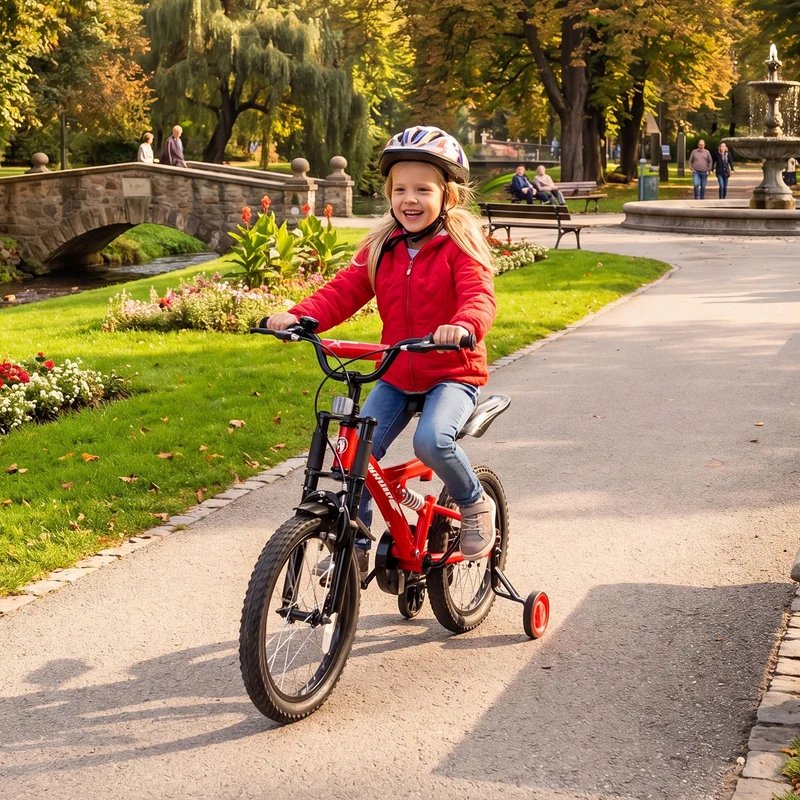 SUGIFT 16 Inch Kids Bike for Boys Girls Ages 4-7, Training Wheels, Handbrake and Bell, Red