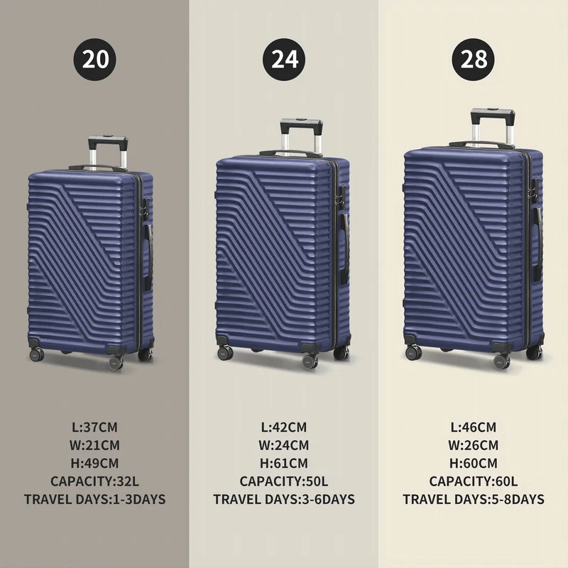 SUGIFT 3 Piece Luggage Sets, 20/24/28 inch Suitcase Sets with Spinner Wheels, Hardside Luggage Set, Navy Blue