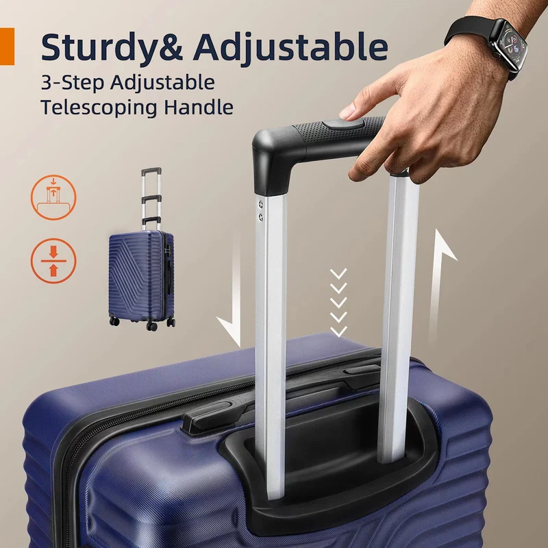 SUGIFT 3 Piece Luggage Sets, 20/24/28 inch Suitcase Sets with Spinner Wheels, Hardside Luggage Set, Navy Blue