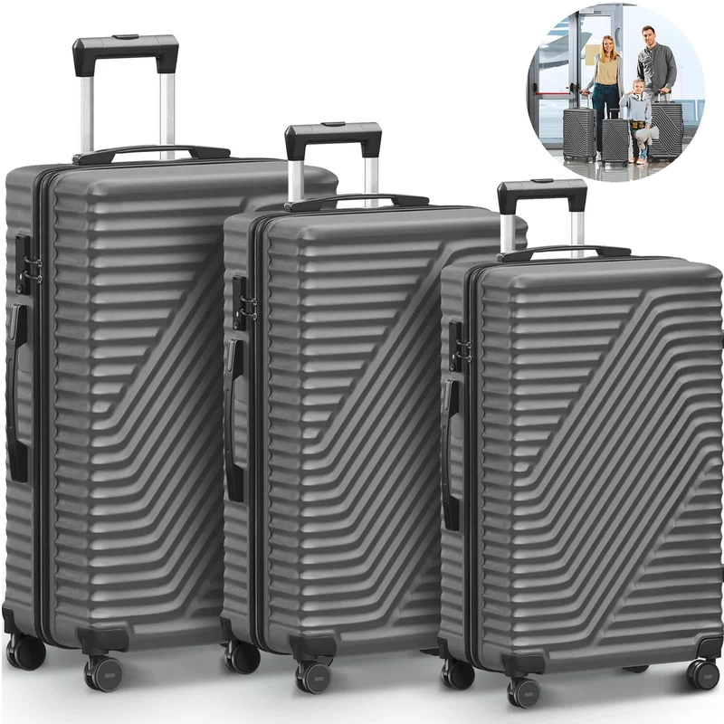 SUGIFT 3 Piece Luggage Sets 20/24/28 inch Suitcase Sets with Spinner Wheels Hardside Luggage Set Deep Gray
