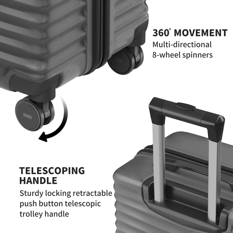 SUGIFT 3 Piece Luggage Sets 20/24/28 inch Suitcase Sets with Spinner Wheels Hardside Luggage Set Deep Gray