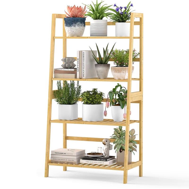 SUGIFT 4 Tier Plant Stand with Guardrails Plant Stands for Indoors Patio Wood Bathroom Storage Organizer