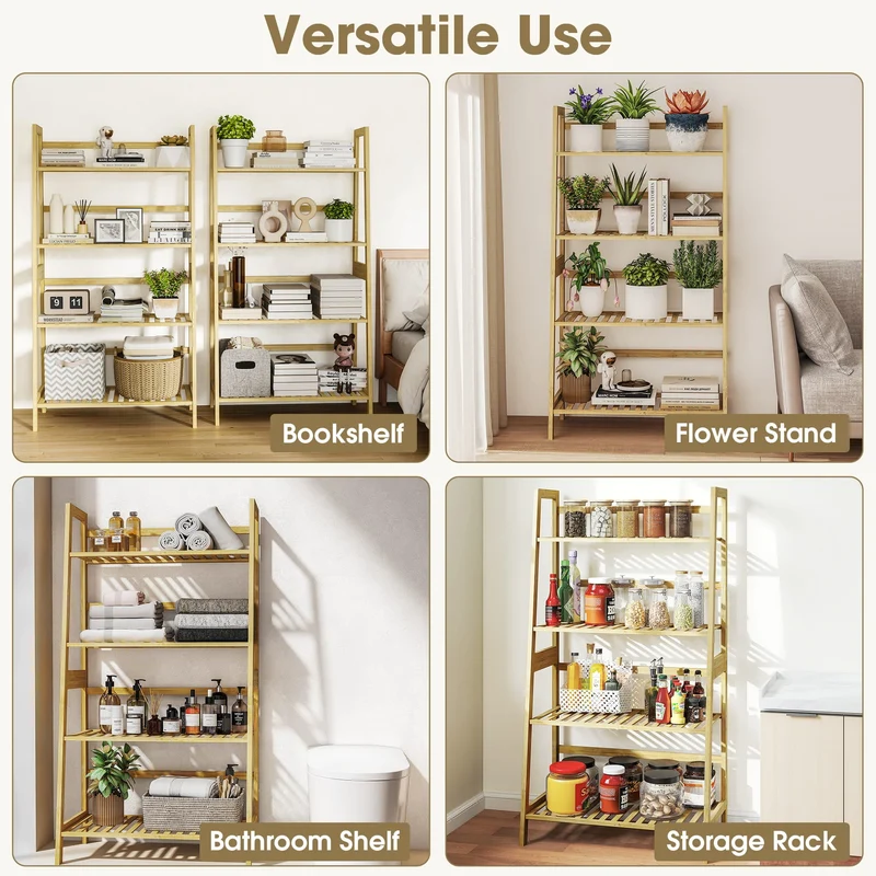 SUGIFT 4 Tier Plant Stand with Guardrails Plant Stands for Indoors Patio Wood Bathroom Storage Organizer