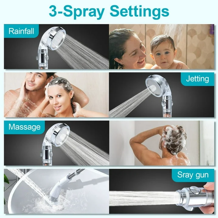 SUGIFT Hand Held Shower Head with Filter Beads 3 Settings Spray High Pressure Shower Heads