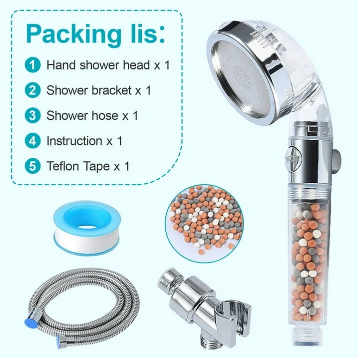 SUGIFT Hand Held Shower Head with Filter Beads 3 Settings Spray High Pressure Shower Heads