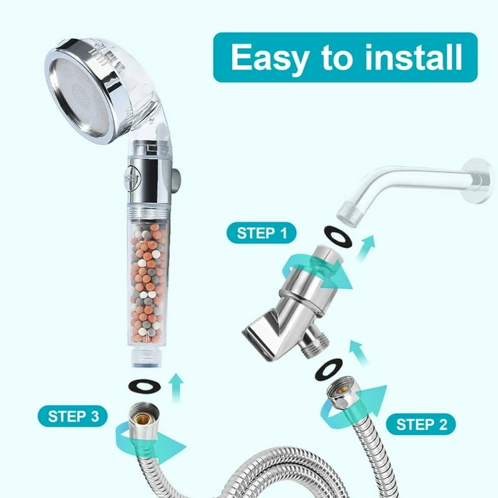 SUGIFT Hand Held Shower Head with Filter Beads 3 Settings Spray High Pressure Shower Heads