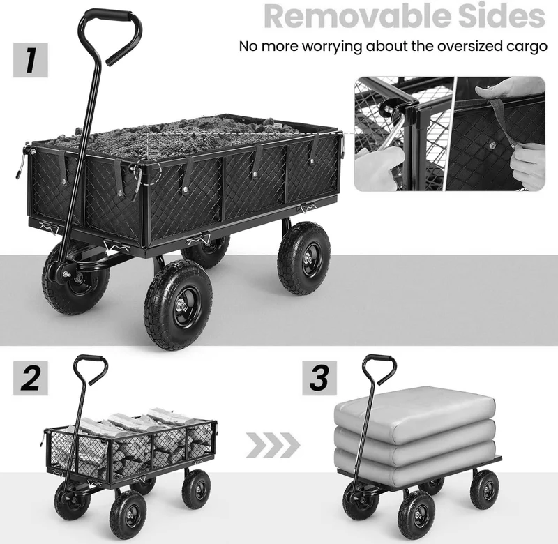 SUGIFT Heavy Duty Utility Cart, All Terrain Garden Wagon, 1200 Lb, Black