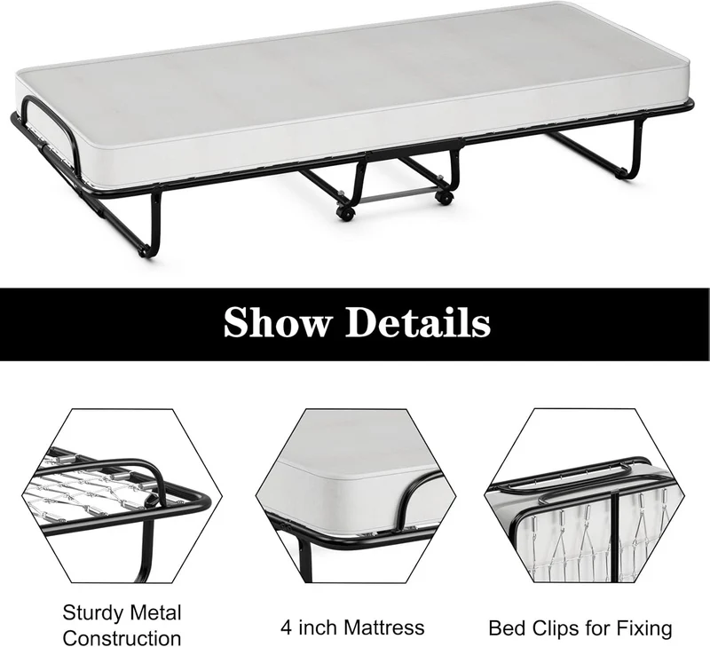 SUGIFT Deluxe Diplomat Folding Bed with Mattress for Adults, Twin Size, Portable Foldable Bed with Luxurious Memory Foam Mattress and Super Strong Frame