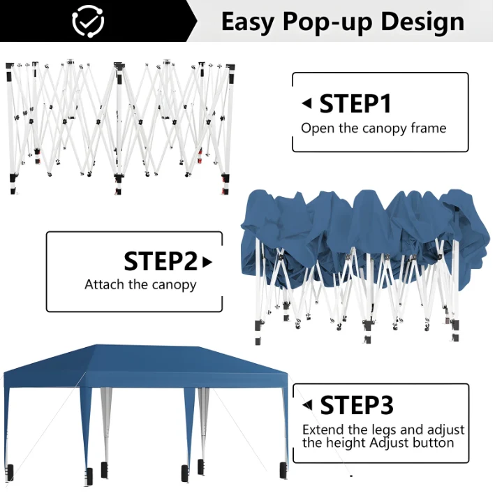 SUGIFT 10x20ft Pop Up Canopy Tent Easy Setup Outdoor Canopy for Outdoor Events, Party, Wedding Blue