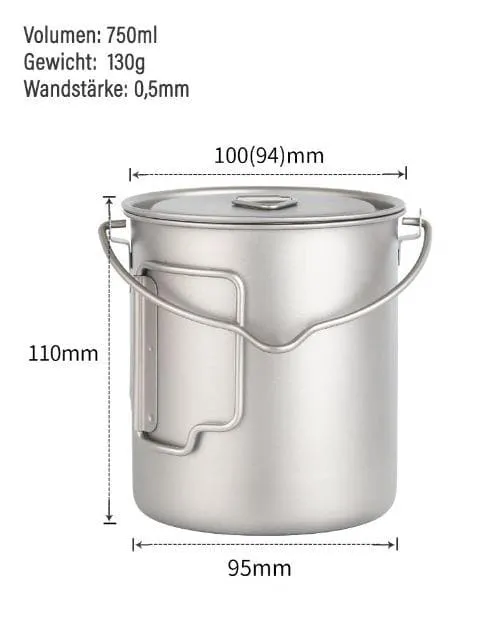 Ultraleichter Titan Becher Topf 750ml