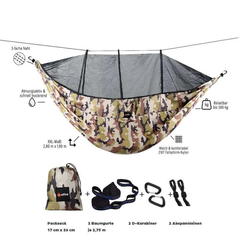 XXL Extra große Hängematte mit Moskitonetz im Camo-Look