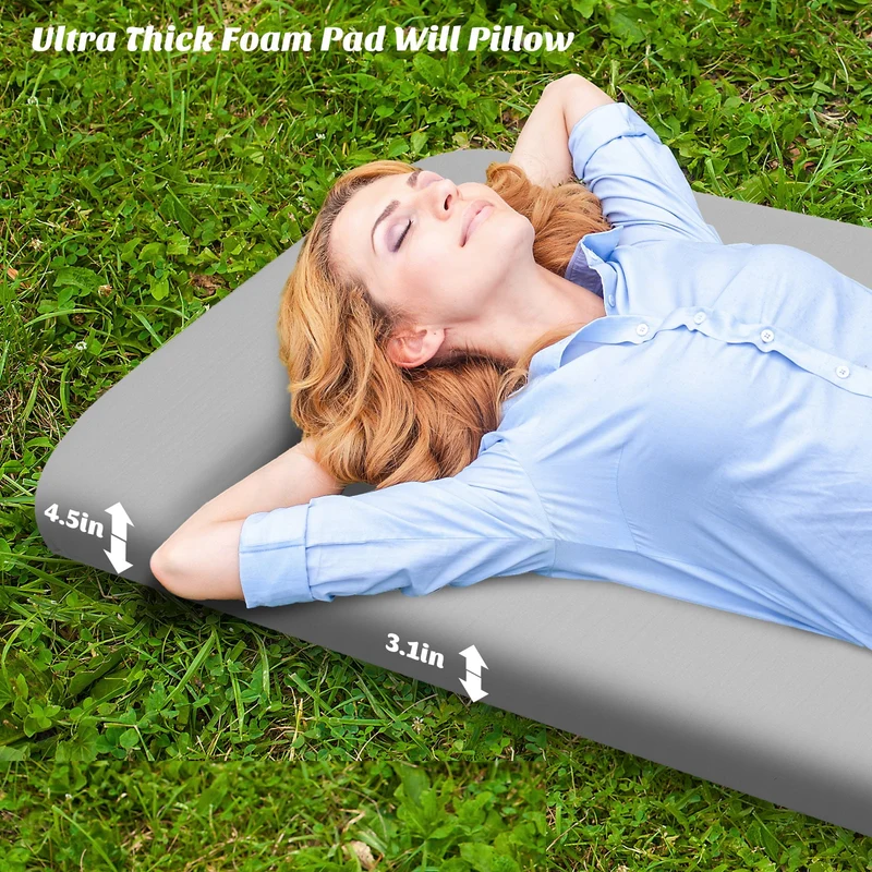 SUGIFT Self Inflating Sleeping Pad 3.2 Thick Memory Foam Camping Pad with Pillow 4-Season Camp Sleeping Mat for Tent Gray