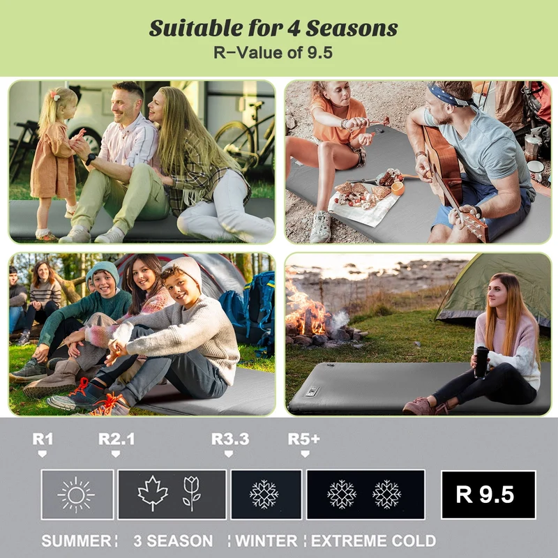 SUGIFT Self Inflating Sleeping Pad 3.2 Thick Memory Foam Camping Pad with Pillow 4-Season Camp Sleeping Mat for Tent Gray