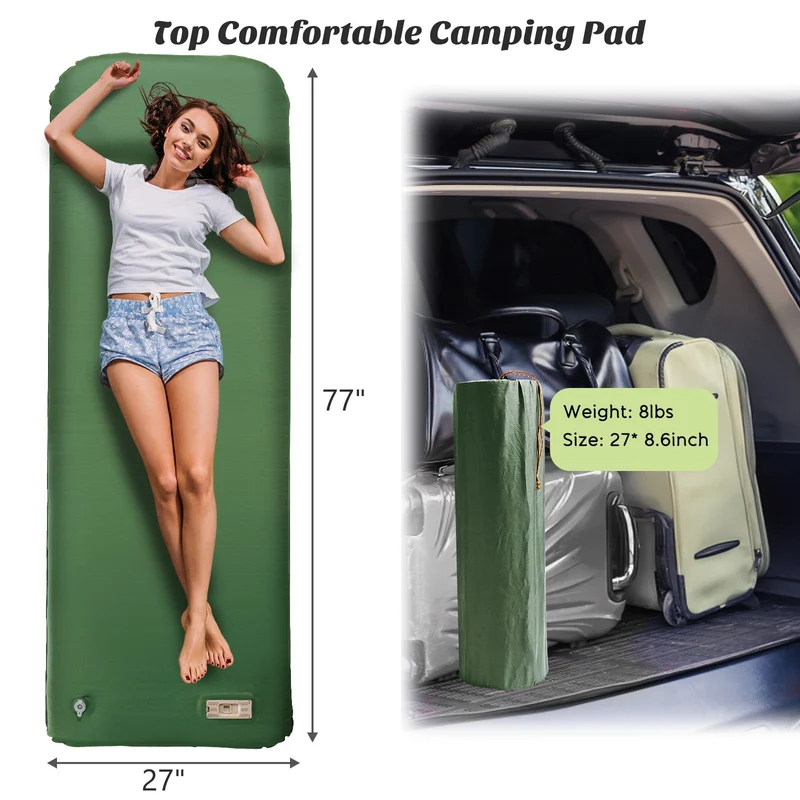 SUGIFT Self Inflating Sleeping Pad 3.2 Thick Memory Foam Camping Pad with Pillow 4-Season Camp Sleeping Mat for Tent Green