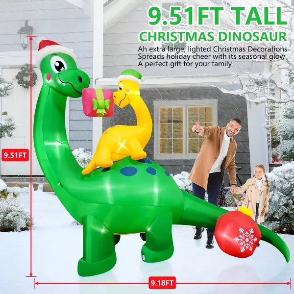 SUGIFT 9.5ft Christmas Dinosaur Inflatable Decorations