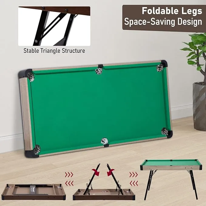 SUGIFT 48in Folding Pool Table, Portable Billiard Game Tables for Family Game Room Green