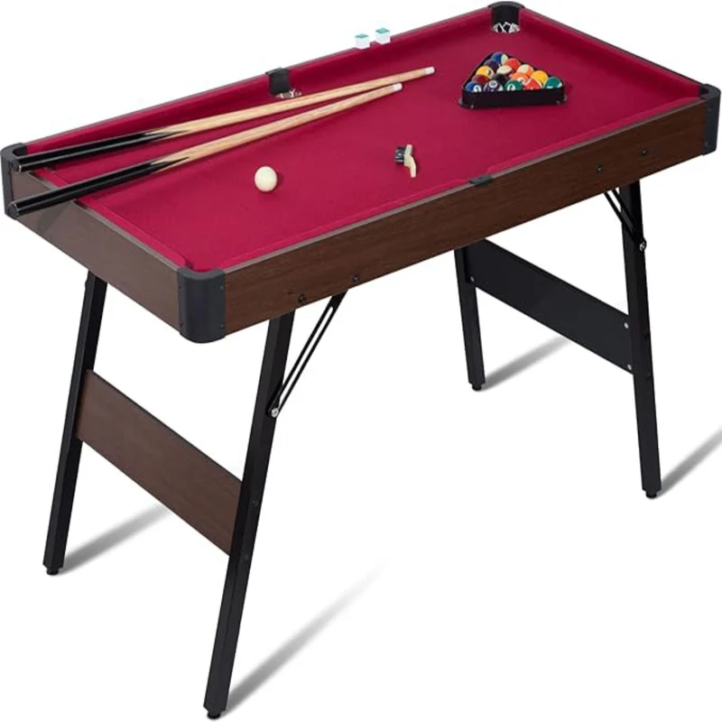 SUGIFT 48in Folding Pool Table, Portable Billiard Game Tables for Family Game Room Red