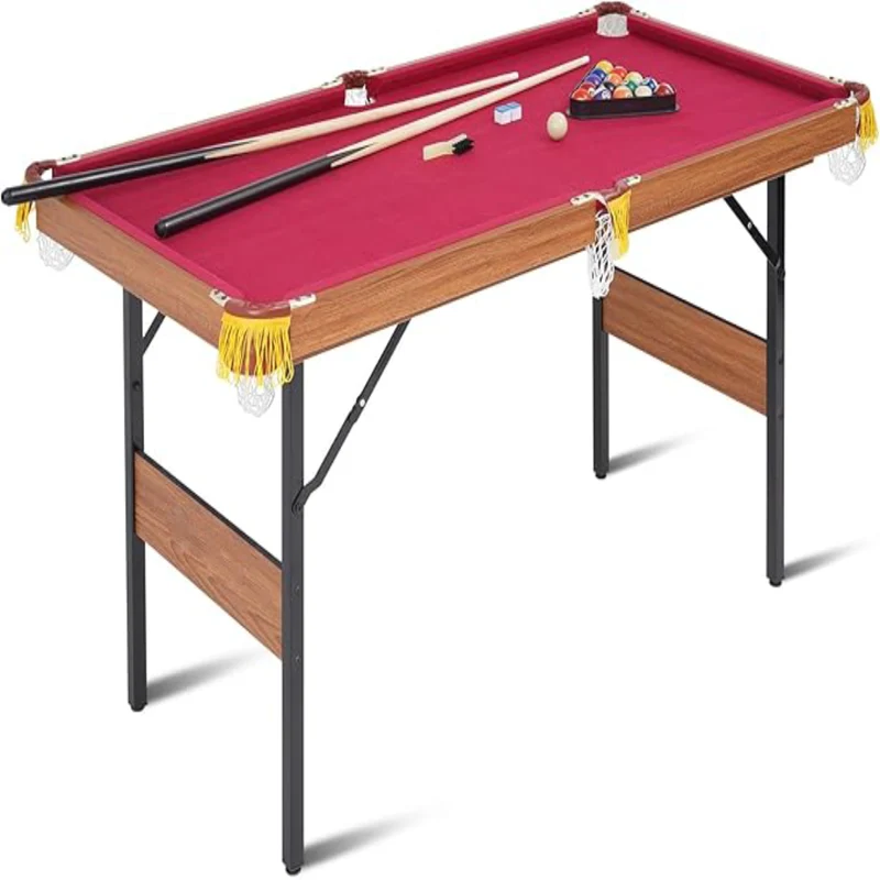 SUGIFT 54in Foldable Pool Table, Portable Folding Billiard Table, Indoor Pool Arcade Game Table Red