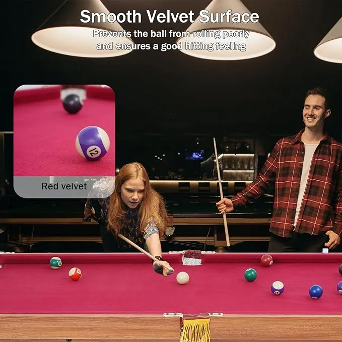 SUGIFT 54in Foldable Pool Table, Portable Folding Billiard Table, Indoor Pool Arcade Game Table Red