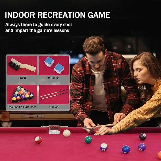 SUGIFT 54in Foldable Pool Table, Portable Folding Billiard Table, Indoor Pool Arcade Game Table Red
