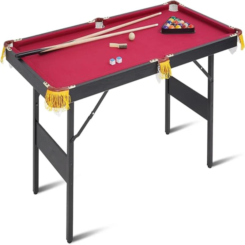 SUGIFT 48in Foldable Pool Table, Portable Folding Billiard Table, Indoor Pool Arcade Game Table Red